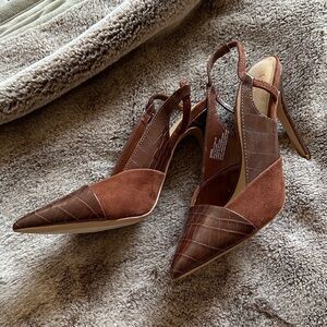 Brown faux crocodile & suede heels - JustFab - Size 7.5 - perfect for fall!